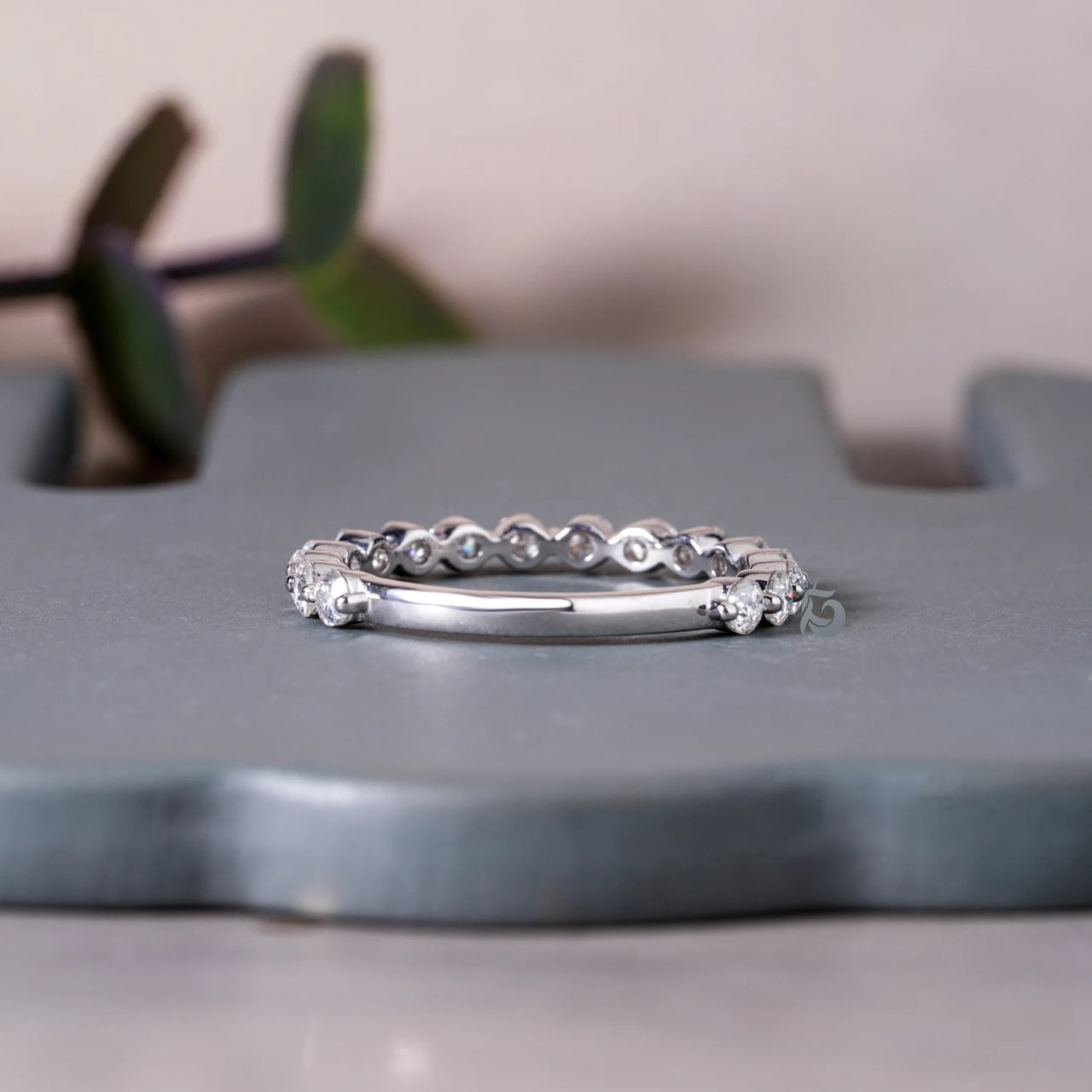 2.40MM Round Moissanite 3/4 Eternity Wedding Band, 10K Bubble Prong Stacking Ring for Her