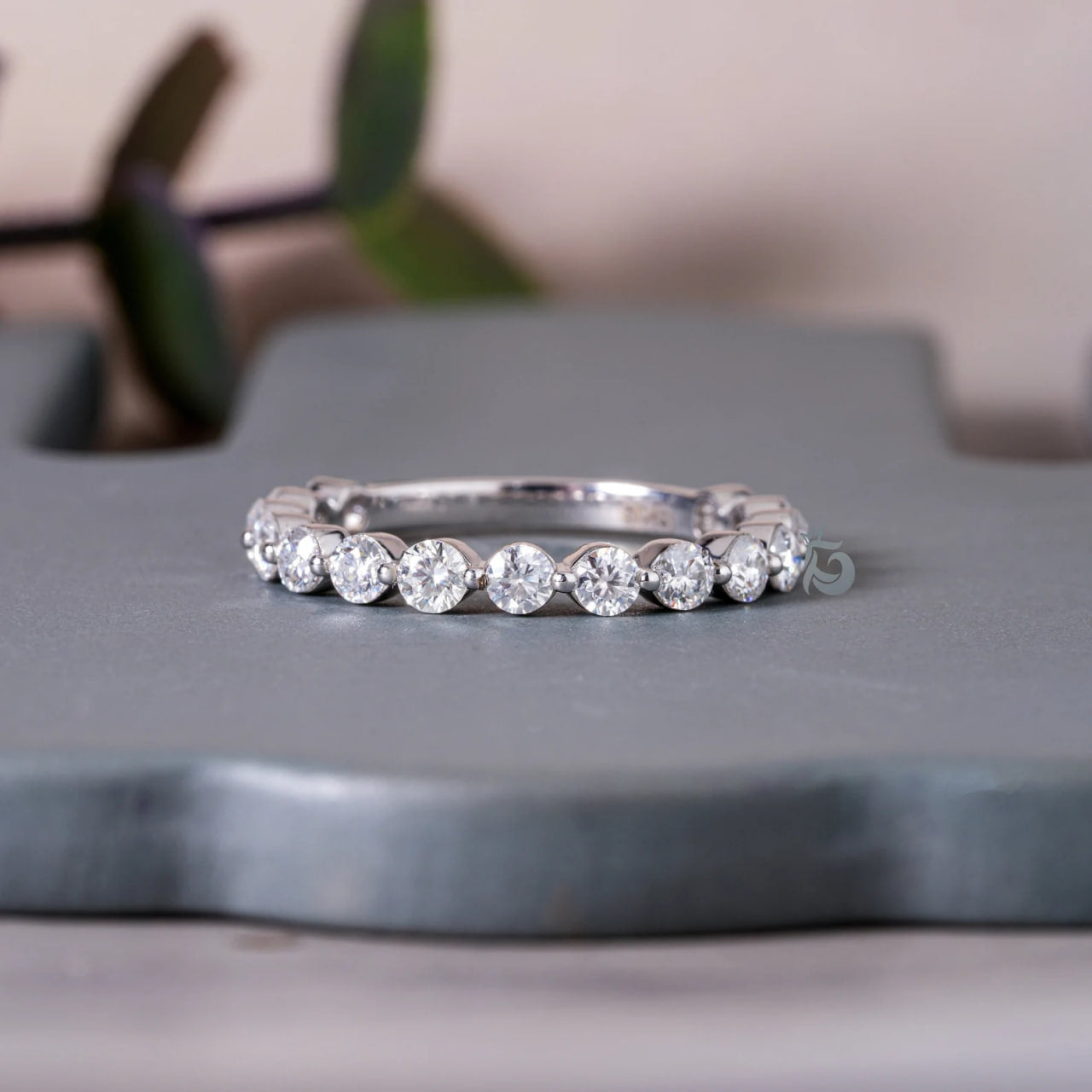 2.8MM Round Moissanite 3/4 Eternity Bubble Prong Band, 950 Platinum Minimalist Bridal Ring