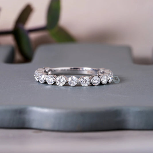 2.8MM Round Moissanite 3/4 Eternity Bubble Prong Band, 950 Platinum Minimalist Bridal Ring