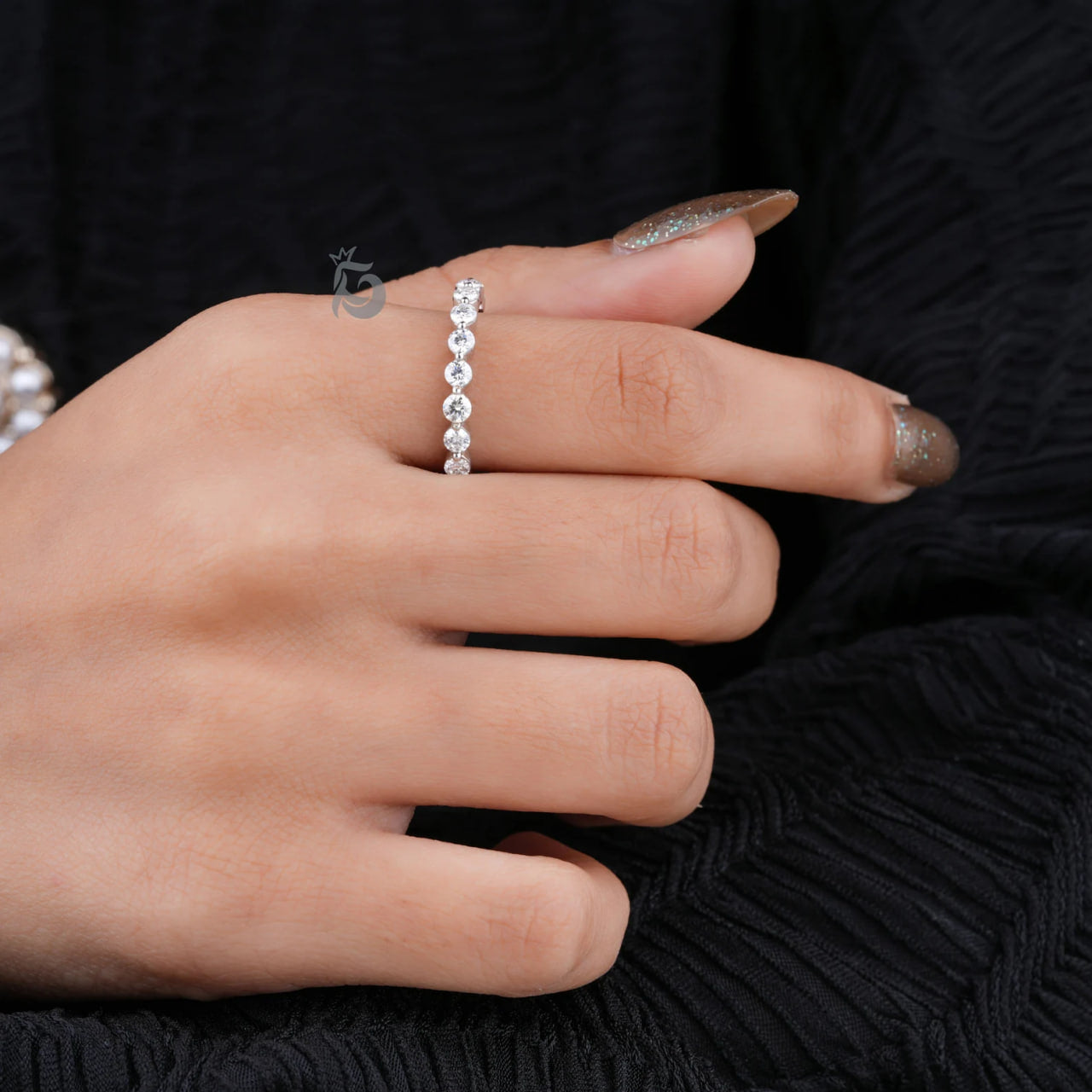 2.8MM Round Moissanite 3/4 Eternity Bubble Prong Band, 950 Platinum Minimalist Bridal Ring