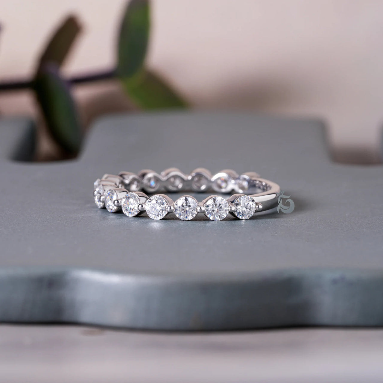 2.8MM Round Moissanite 3/4 Eternity Bubble Prong Band, 950 Platinum Minimalist Bridal Ring