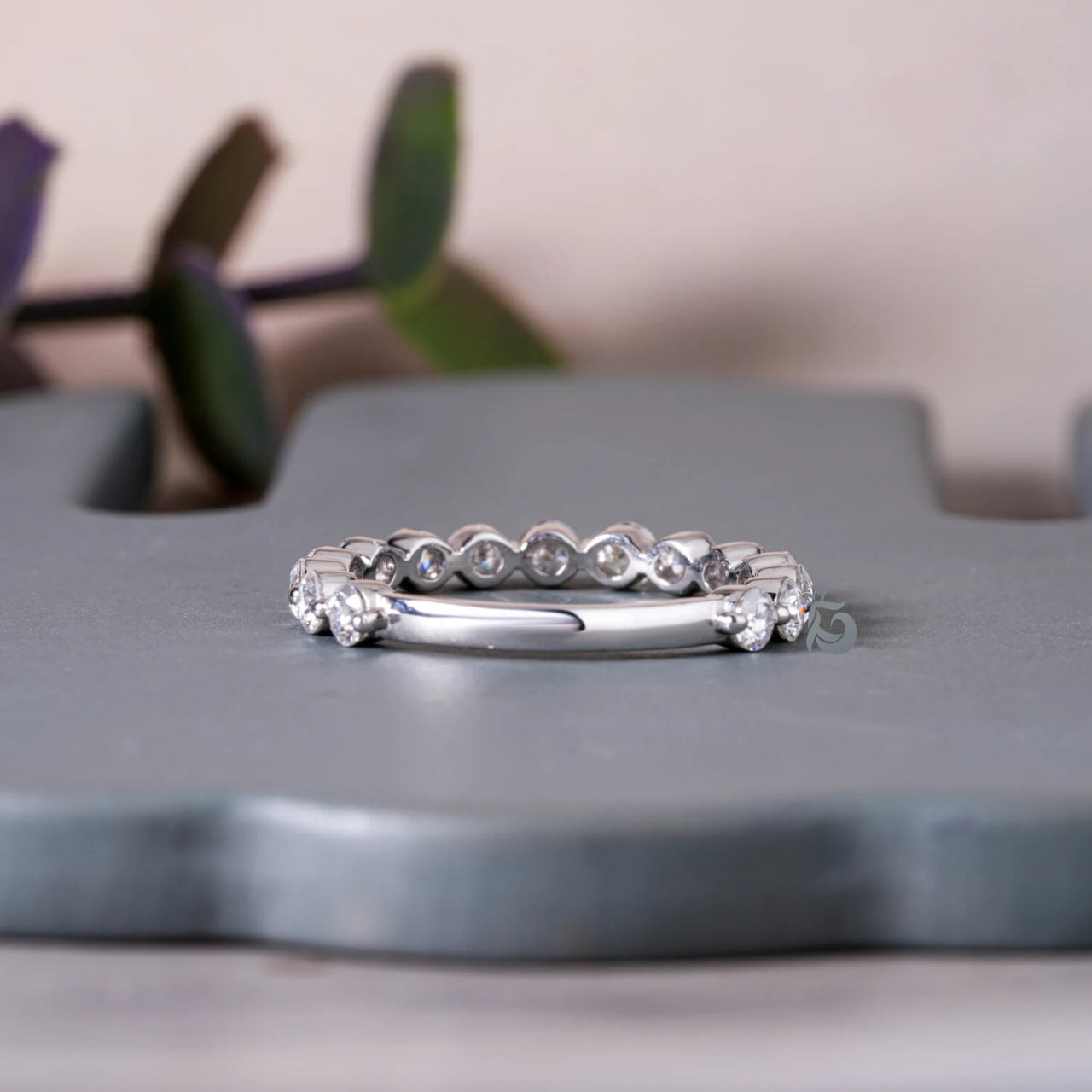2.8MM Round Moissanite 3/4 Eternity Bubble Prong Band, 950 Platinum Minimalist Bridal Ring
