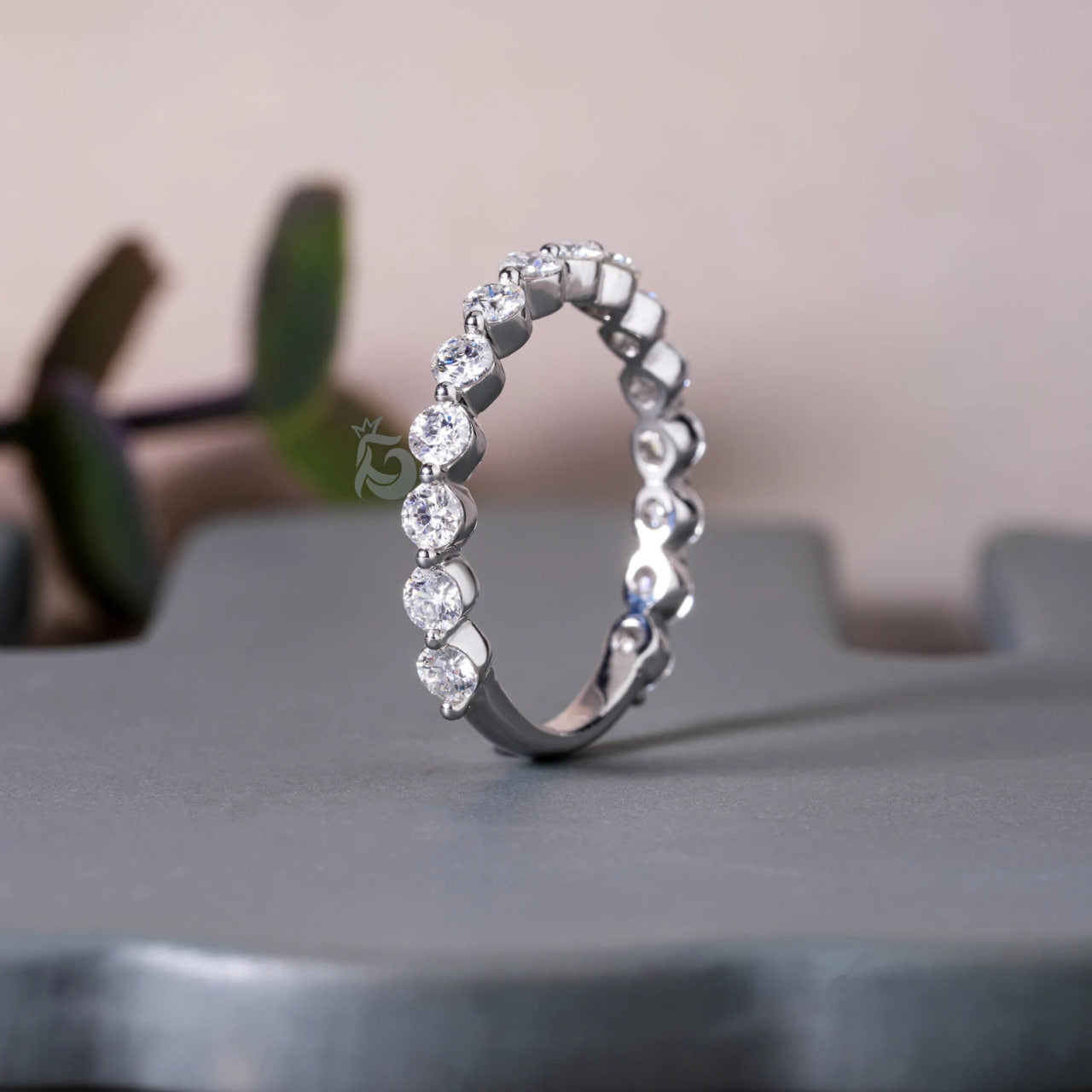 2.8MM Round Moissanite 3/4 Eternity Bubble Prong Band, 950 Platinum Minimalist Bridal Ring