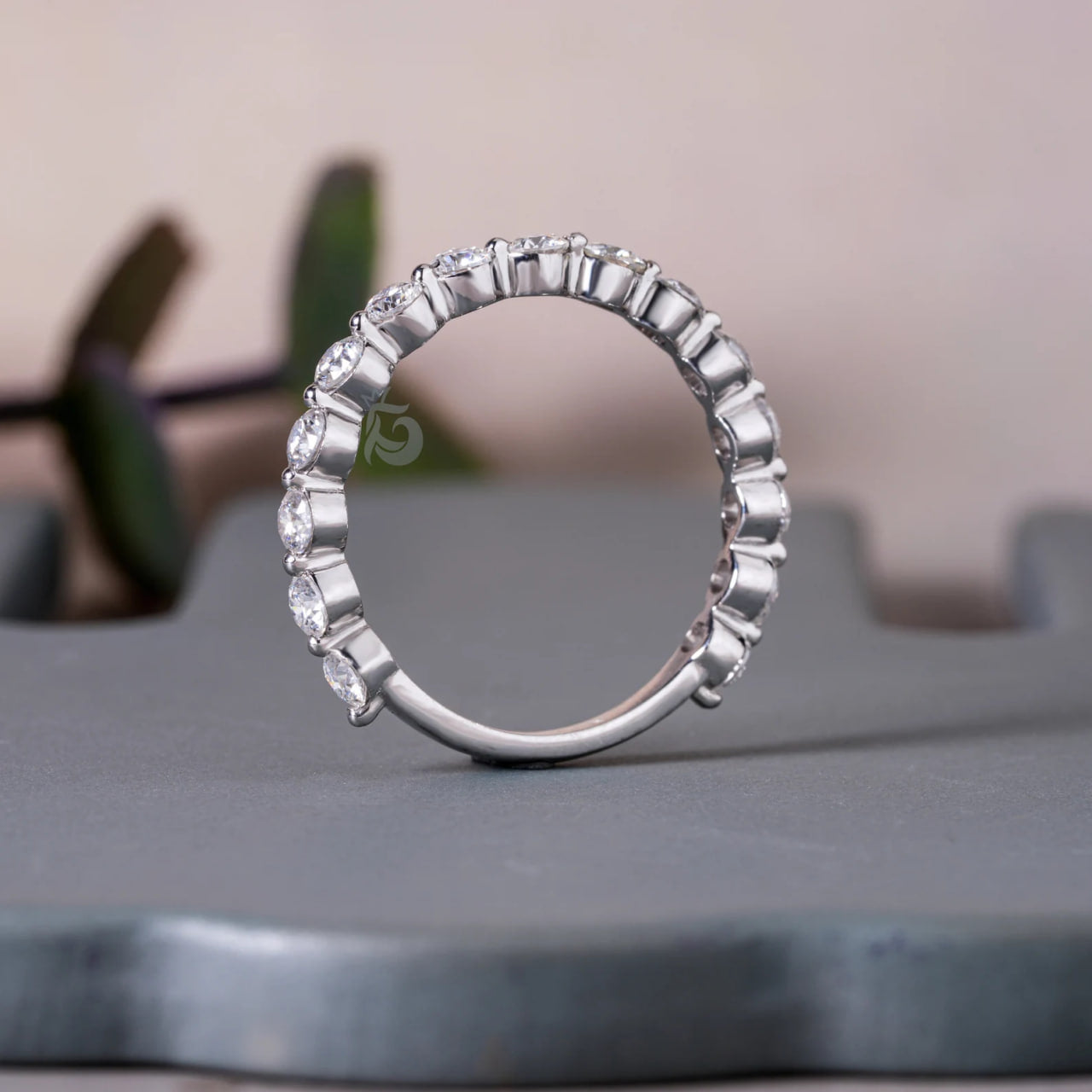 2.8MM Round Moissanite 3/4 Eternity Bubble Prong Band, 950 Platinum Minimalist Bridal Ring