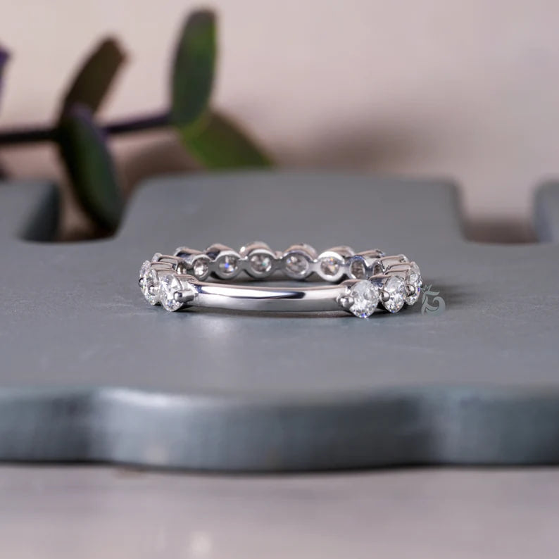 3MM Round Moissanite 3/4 Eternity Bubble Band, Single Prong Matching Band for Women