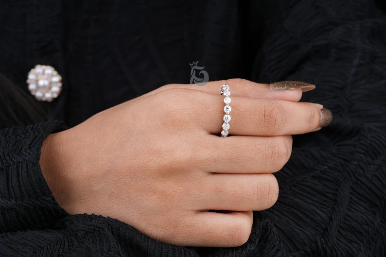 3MM Round Moissanite 3/4 Eternity Bubble Band, Single Prong Matching Band for Women