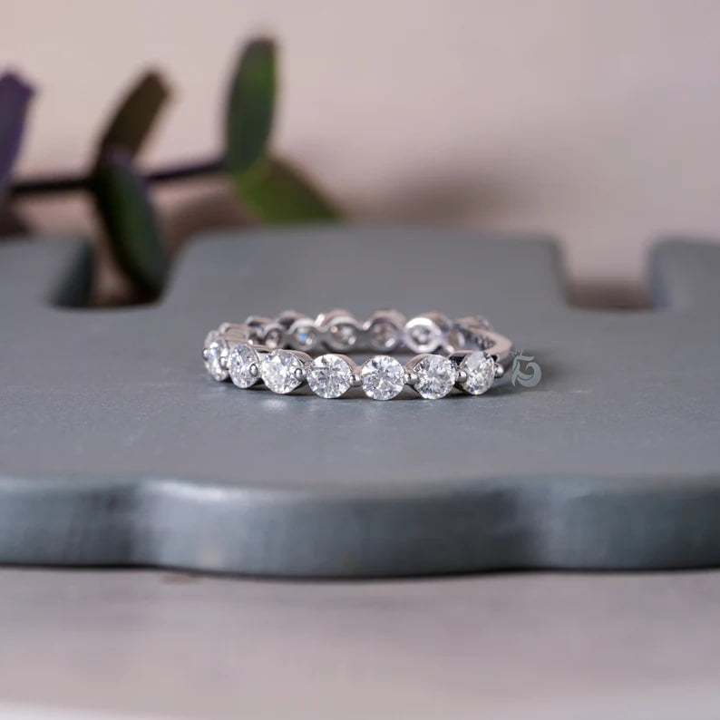 3MM Round Moissanite 3/4 Eternity Bubble Band, Single Prong Matching Band for Women