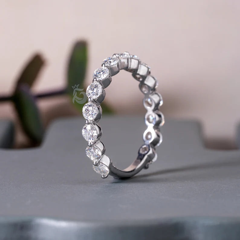 3MM Round Moissanite 3/4 Eternity Bubble Band, Single Prong Matching Band for Women
