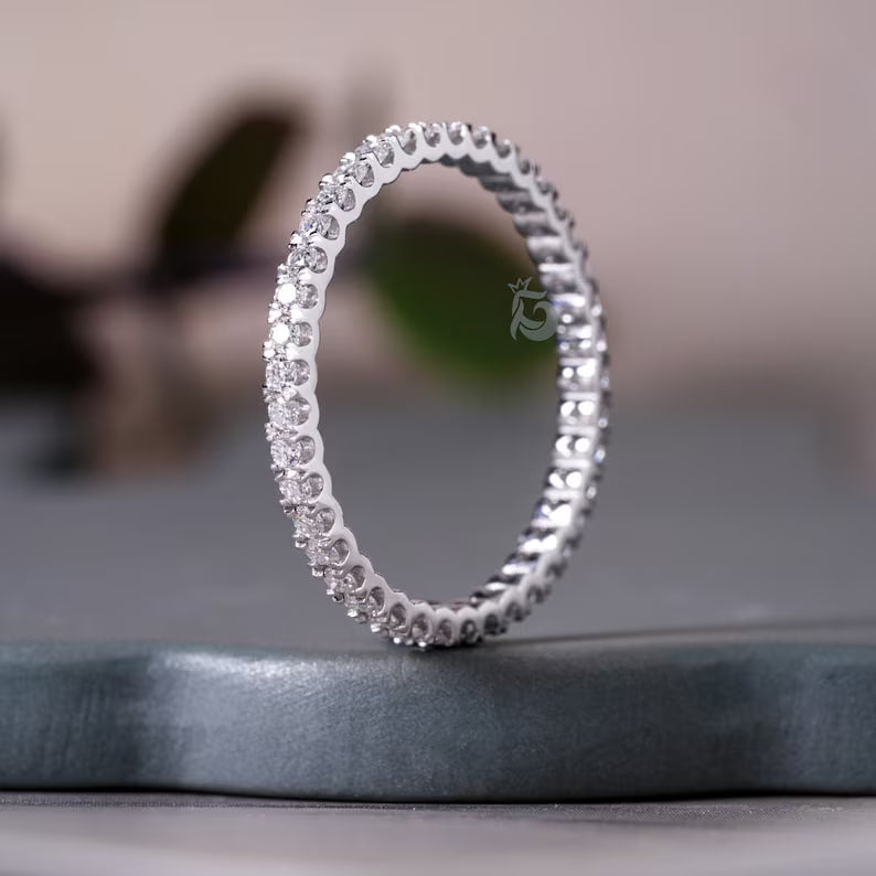 1.40MM Round Moissanite Full Eternity Band, Micro Pave Ring, Bridal Anniversary Ring
