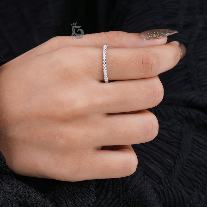 1.40MM Round Moissanite Full Eternity Band, Micro Pave Ring, Bridal Anniversary Ring