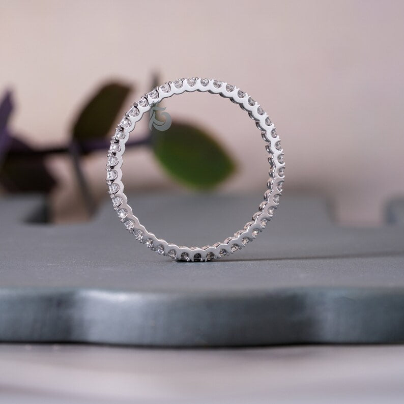 1.40MM Round Moissanite Full Eternity Band, Micro Pave Ring, Bridal Anniversary Ring
