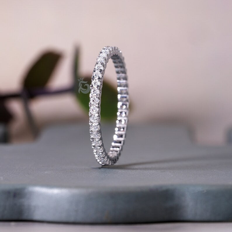 1.40MM Round Moissanite Full Eternity Band, Micro Pave Ring, Bridal Anniversary Ring