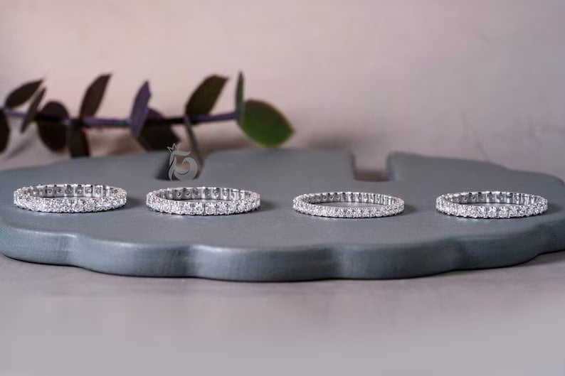 1.40MM Round Moissanite Full Eternity Band, Micro Pave Ring, Bridal Anniversary Ring