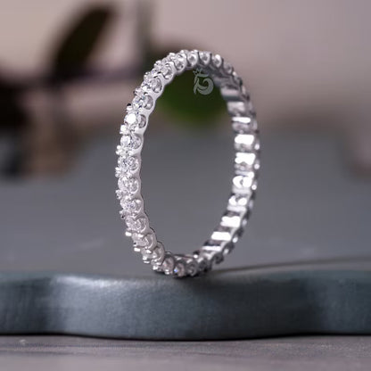 1.6MM Moissanite Full Eternity Band, 14K Gold Pave Wedding Ring, Delicate Anniversary Matching Band
