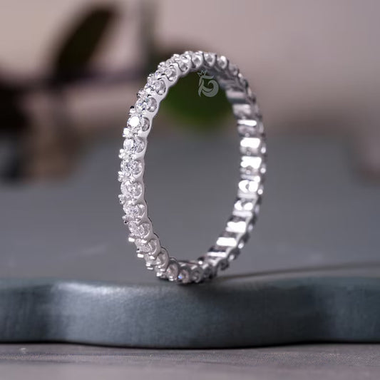 1.6MM Moissanite Full Eternity Band, 14K Gold Pave Wedding Ring, Delicate Anniversary Matching Band