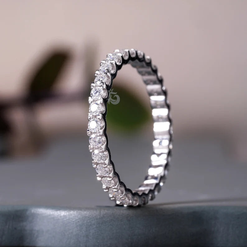 1.80MM Moissanite Full Eternity Band, 10K Gold Stackable Wedding Ring, Anniversary Gift for Her