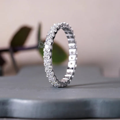 2.10MM Moissanite Full Eternity Band, 14K White Gold Micro Pave Wedding Ring, Anniversary Stacking Band