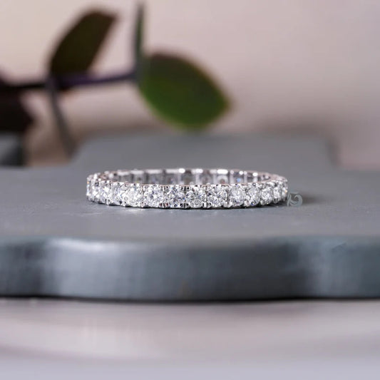 2.10MM Moissanite Full Eternity Band, 14K White Gold Micro Pave Wedding Ring, Anniversary Stacking Band