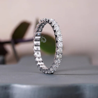 2.10MM Moissanite Full Eternity Band, 14K White Gold Micro Pave Wedding Ring, Anniversary Stacking Band