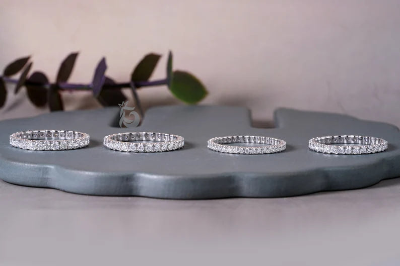 2.10MM Moissanite Full Eternity Band, 14K White Gold Micro Pave Wedding Ring, Anniversary Stacking Band