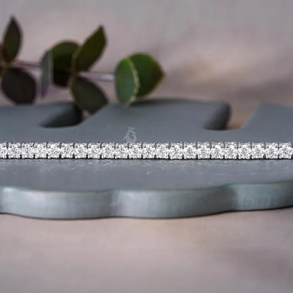 3MM Moissanite Tennis Bracelet, 14K White Gold Diamond Bracelet, Dainty Anniversary Gift for Her