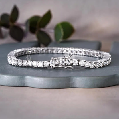 3MM Moissanite Tennis Bracelet, 14K White Gold Diamond Bracelet, Dainty Anniversary Gift for Her