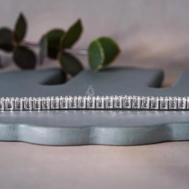 3MM Moissanite Tennis Bracelet, 14K White Gold Diamond Bracelet, Dainty Anniversary Gift for Her