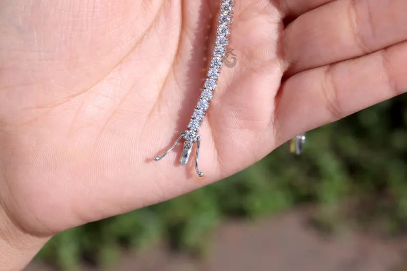 3MM Moissanite Tennis Bracelet, 14K White Gold Diamond Bracelet, Dainty Anniversary Gift for Her