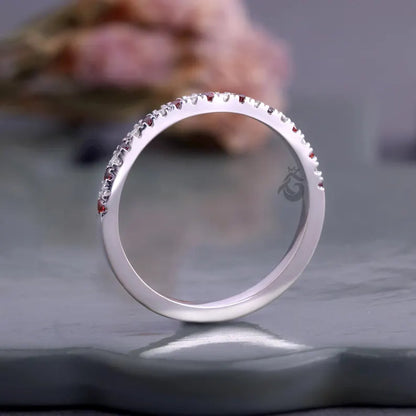 Ruby and Moissanite Full Eternity Band, July Birthstone Stackable Wedding Ring