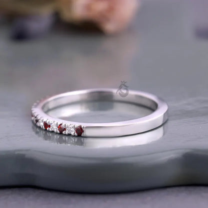 Ruby and Moissanite Full Eternity Band, July Birthstone Stackable Wedding Ring