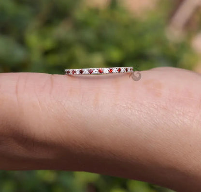 Ruby and Moissanite Full Eternity Band, July Birthstone Stackable Wedding Ring