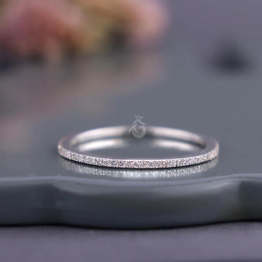 1mm Micro Pave Lab Grown Diamond Eternity Band, 14K White Gold Stacking Ring