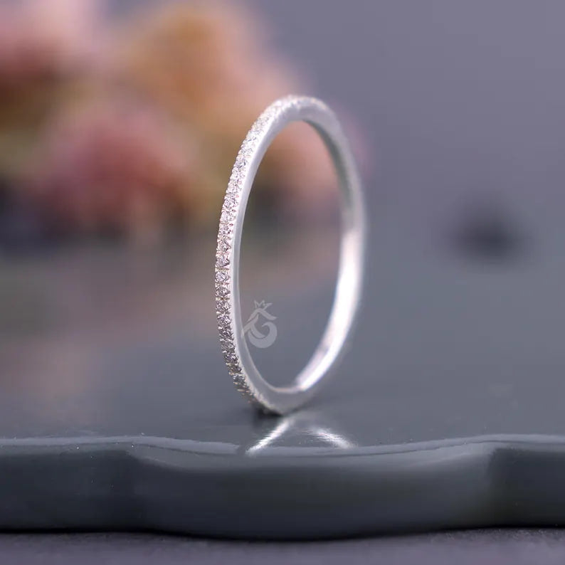 1mm Micro Pave Lab Grown Diamond Eternity Band, 14K White Gold Stacking Ring