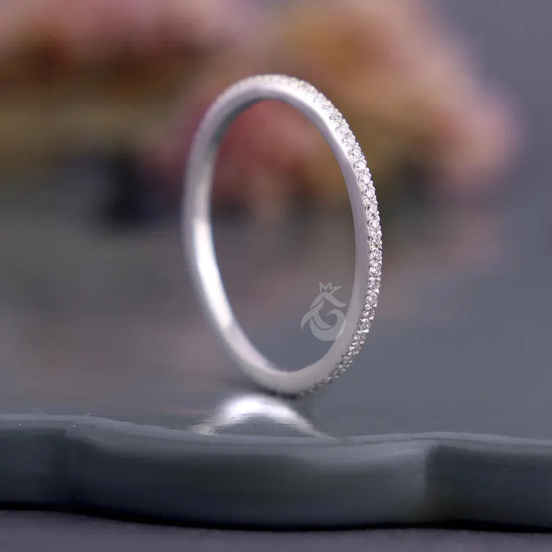 1mm Micro Pave Lab Grown Diamond Eternity Band, 14K White Gold Stacking Ring