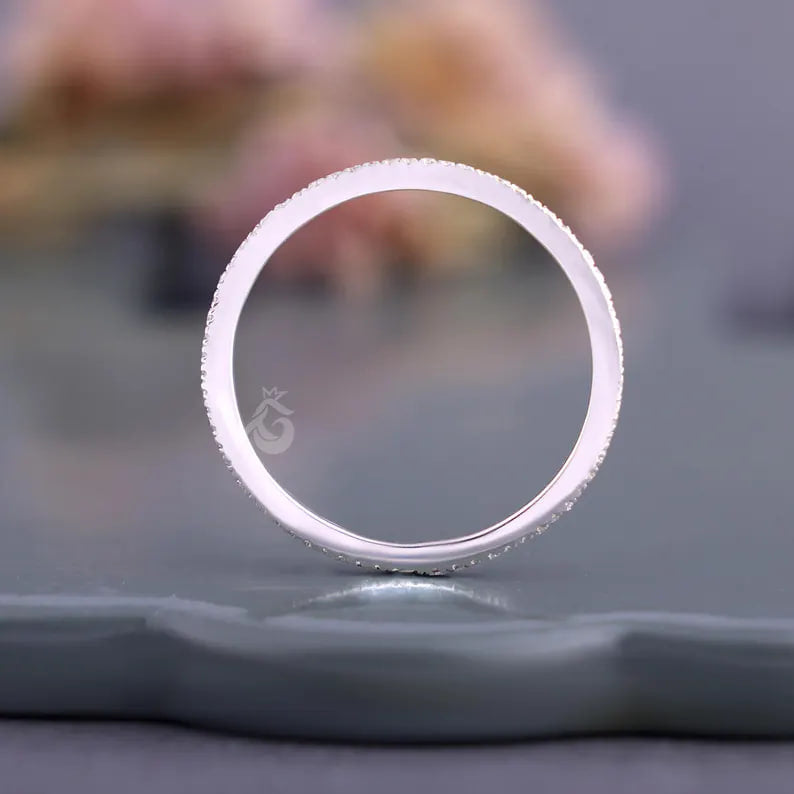 1mm Micro Pave Lab Grown Diamond Eternity Band, 14K White Gold Stacking Ring
