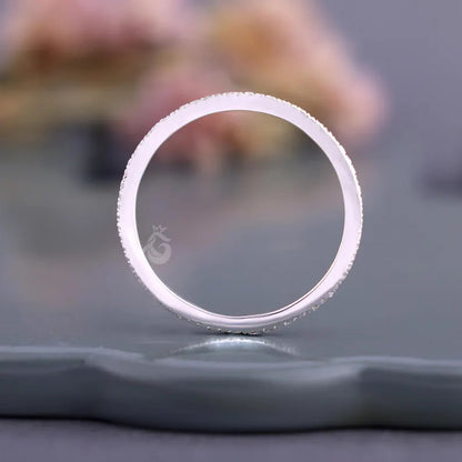 1mm Micro Pave Lab Grown Diamond Eternity Band, 14K White Gold Stacking Ring