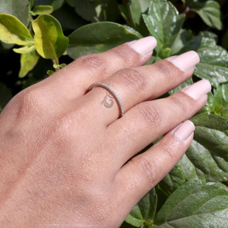 1mm Micro Pave Lab Grown Diamond Eternity Band, 14K White Gold Stacking Ring