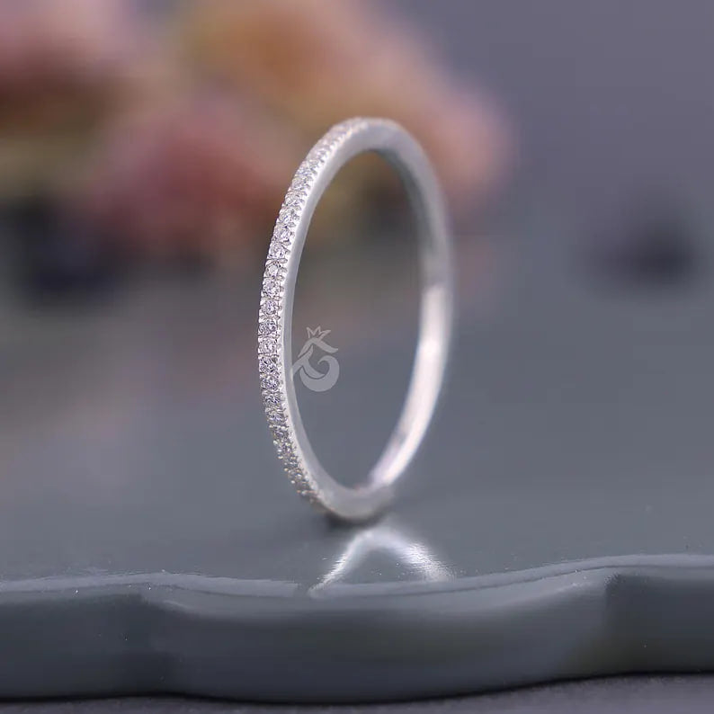 1.20mm Lab Grown Diamond Full Eternity Band, 14K Solid Gold Micro Pave Wedding Ring