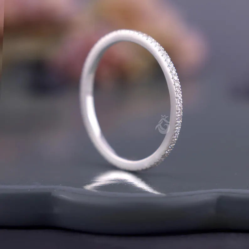 1.20mm Lab Grown Diamond Full Eternity Band, 14K Solid Gold Micro Pave Wedding Ring