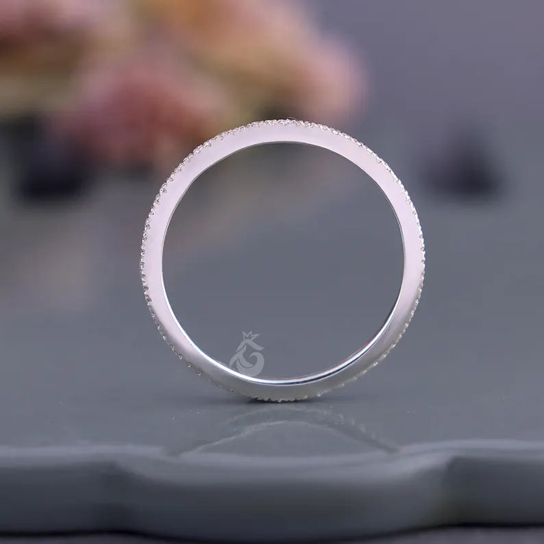 1.20mm Lab Grown Diamond Full Eternity Band, 14K Solid Gold Micro Pave Wedding Ring