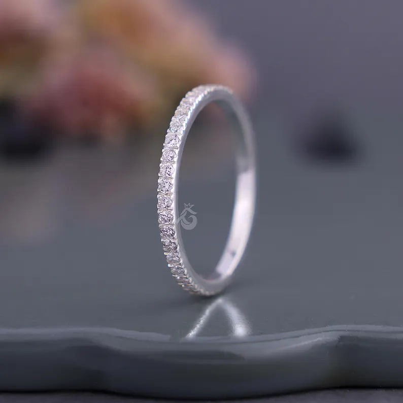 1.50mm Lab Grown Diamond Full Eternity Ring, Micro Pave Stackable Wedding Band