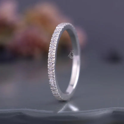 1.70mm Lab Grown Diamond Eternity Band, Micro Pave 14K White Gold Stackable Wedding Ring