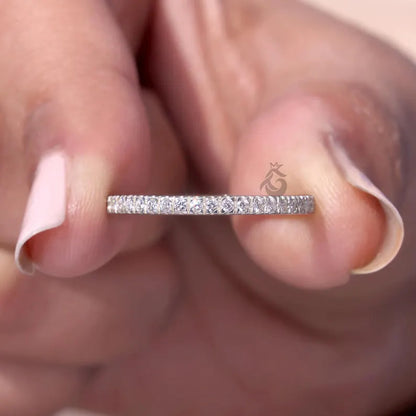 1.70mm Lab Grown Diamond Eternity Band, Micro Pave 14K White Gold Stackable Wedding Ring