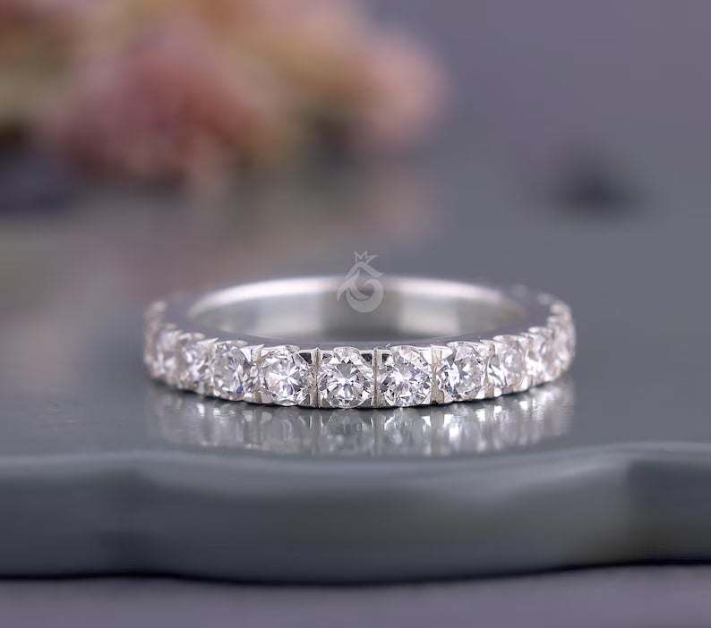 3mm Lab Grown Diamond Micro Pave Eternity Band, Stackable Wedding Ring ...