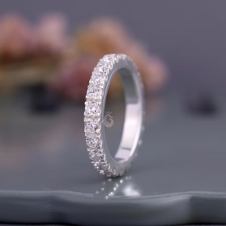 3mm Lab Grown Diamond Micro Pave Eternity Band, Stackable Wedding Ring