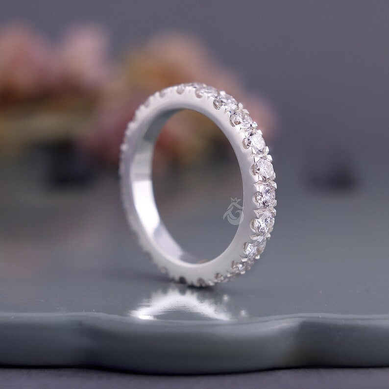 3mm Lab Grown Diamond Micro Pave Eternity Band, Stackable Wedding Ring