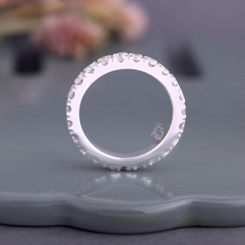 3mm Lab Grown Diamond Micro Pave Eternity Band, Stackable Wedding Ring