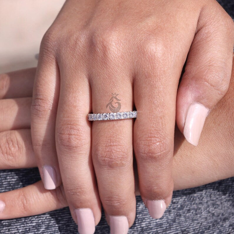 3mm Lab Grown Diamond Micro Pave Eternity Band, Stackable Wedding Ring