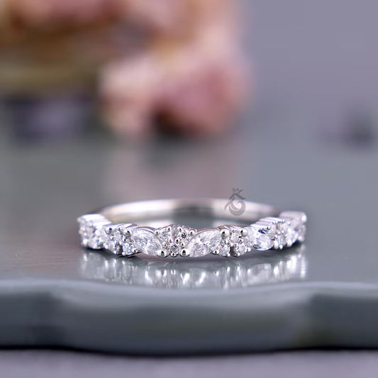 Vintage Marquise and Round Lab Grown Diamond Half Eternity Band
