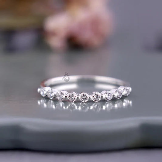2MM Round Lab Grown Diamond Half Eternity Wedding Band, Floating Bubble Stackable Ring